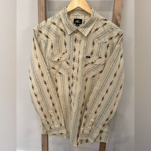 O'Neill Pale Yellow Bar Dog Long Sleeve Button Down NWT L